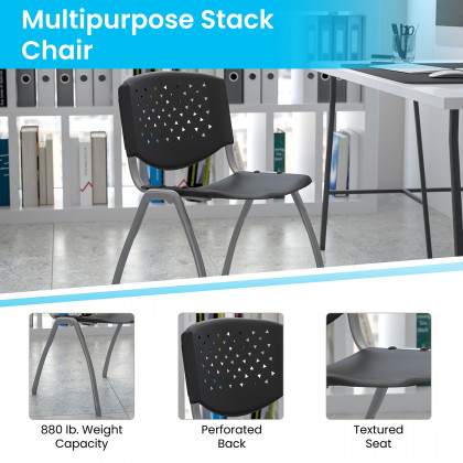 BLNK HERCULES Series Plastic Stack Chair with Titanium Gray Powder Coated Frame - Black