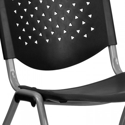 BLNK HERCULES Series Plastic Stack Chair with Titanium Gray Powder Coated Frame - Black