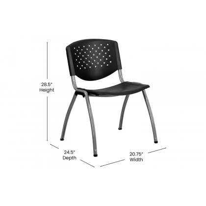 BLNK HERCULES Series Plastic Stack Chair with Titanium Gray Powder Coated Frame - Black