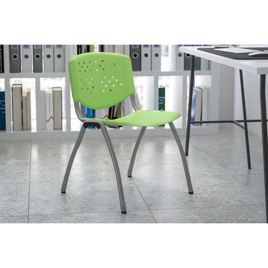 BLNK HERCULES Series Plastic Stack Chair with Titanium Gray Powder Coated Frame - Green
