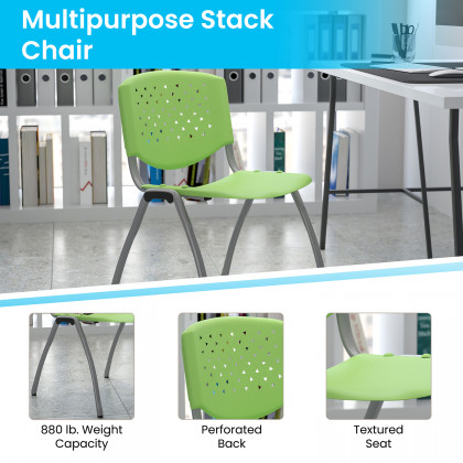 BLNK HERCULES Series Plastic Stack Chair with Titanium Gray Powder Coated Frame - Green