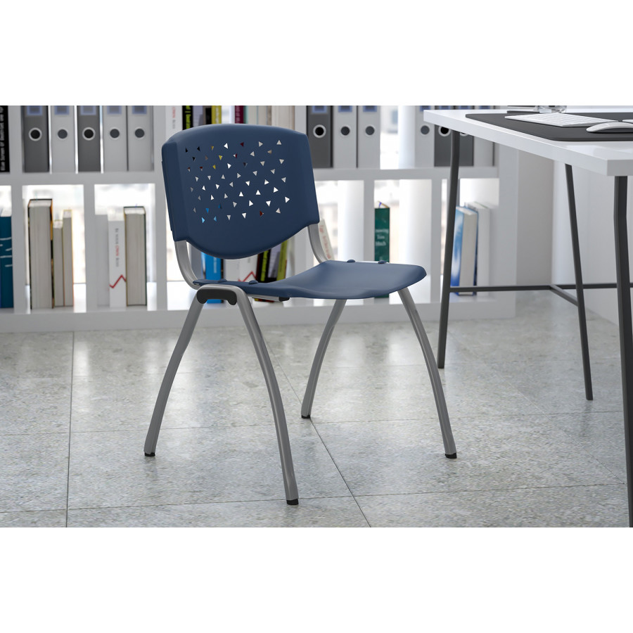 BLNK HERCULES Series Plastic Stack Chair with Titanium Gray Powder Coated Frame - Navy