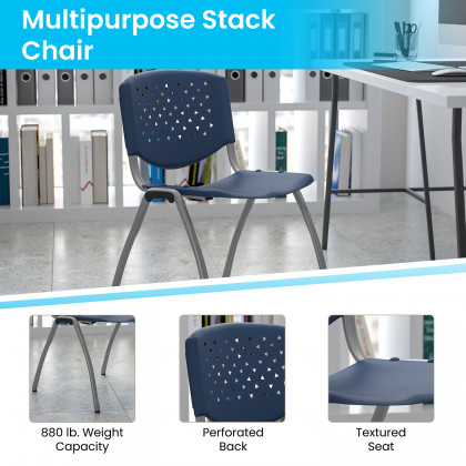 BLNK HERCULES Series Plastic Stack Chair with Titanium Gray Powder Coated Frame - Navy