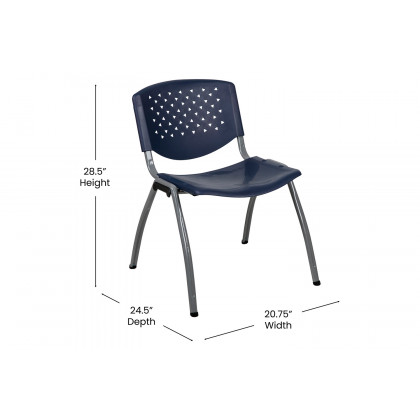 BLNK HERCULES Series Plastic Stack Chair with Titanium Gray Powder Coated Frame - Navy