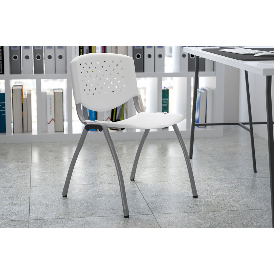 BLNK HERCULES Series Plastic Stack Chair with Titanium Gray Powder Coated Frame - White