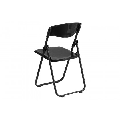 BLNK HERCULES Series Plastic Heavy Duty Folding Chair with Built-in Ganging Brackets - Black