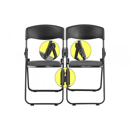 BLNK HERCULES Series Plastic Heavy Duty Folding Chair with Built-in Ganging Brackets - Black