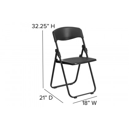 BLNK HERCULES Series Plastic Heavy Duty Folding Chair with Built-in Ganging Brackets - Black