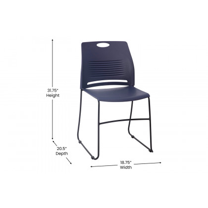 BLNK HERCULES Series Commercial Plastic Stack Chair with Black Powder Coated Sled Base Frame and Integrated Carrying Handle - Navy