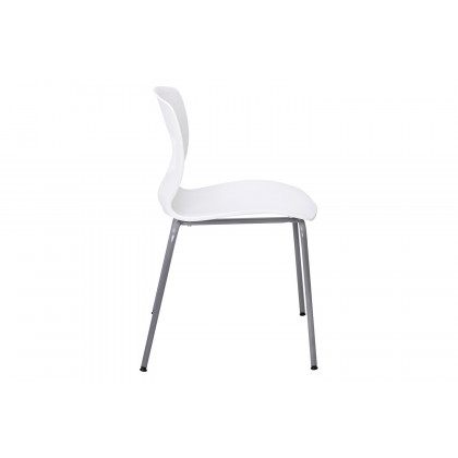 BLNK HERCULES Series Commercial Ergonomic Stack Chair with Lumbar Support and Silver Steel Frame - White