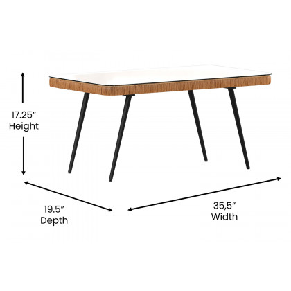 BLNK Evin Boho Indoor/Outdoor Rope Rattan Patio Conversation Set with Tempered Glass Top Coffee Table and Cushions 4 Piece - Cream