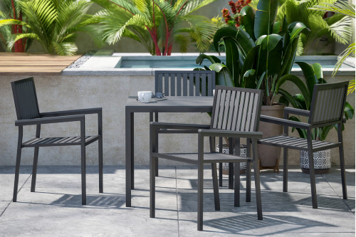 BLNK® - Harris Commercial Indoor/Outdoor Table and Chairs with Black Poly Resin Slatted Backs and Seats 5 Piece