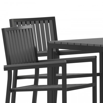 BLNK - Harris Commercial Indoor/Outdoor Table and Chairs with Black Poly Resin Slatted Backs and Seats 5 Piece