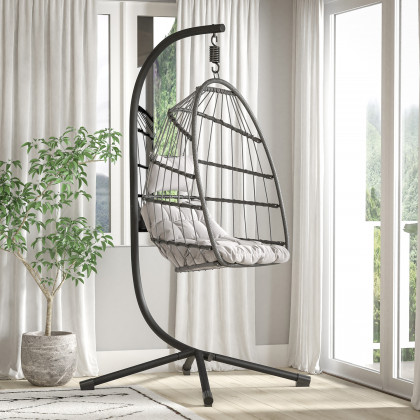 BLNK - Harvo Commercial All-Weather Heavy Duty Hanging Hammock Chair C-Stand with Steel Offset Base and Hardware and 360 Degree Rotation