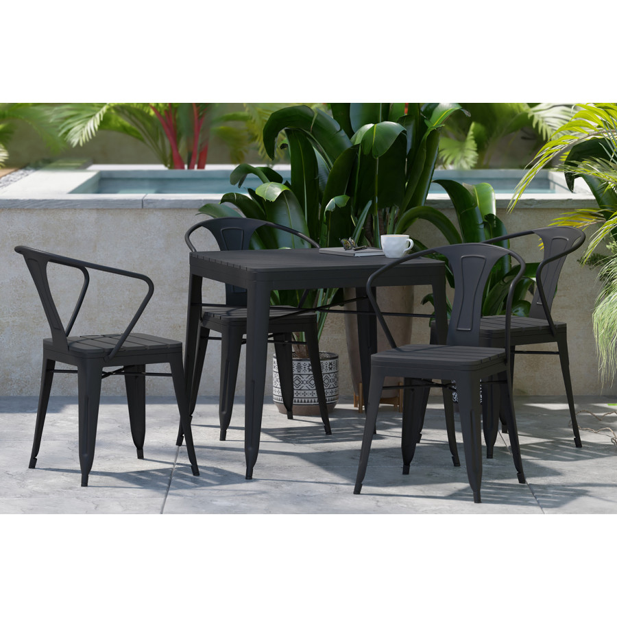 BLNK - Helvey Commercial Indoor-Outdoor Square Table with Poly Resin Top and 4 Metal Chairs with Poly Resin Seats 5 Piece