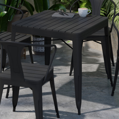 BLNK - Helvey Commercial Indoor-Outdoor Square Table with Poly Resin Top and 4 Metal Chairs with Poly Resin Seats 5 Piece