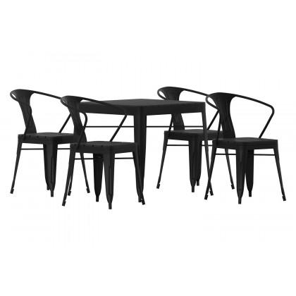 BLNK - Helvey Commercial Indoor-Outdoor Square Table with Poly Resin Top and 4 Metal Chairs with Poly Resin Seats 5 Piece
