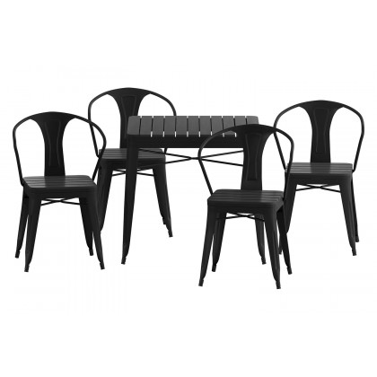 BLNK - Helvey Commercial Indoor-Outdoor Square Table with Poly Resin Top and 4 Metal Chairs with Poly Resin Seats 5 Piece