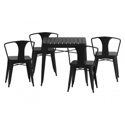 BLNK - Helvey Commercial Indoor-Outdoor Square Table with Poly Resin Top and 4 Metal Chairs with Poly Resin Seats 5 Piece