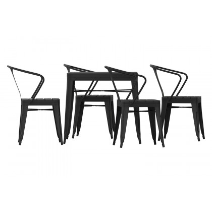 BLNK - Helvey Commercial Indoor-Outdoor Square Table with Poly Resin Top and 4 Metal Chairs with Poly Resin Seats 5 Piece