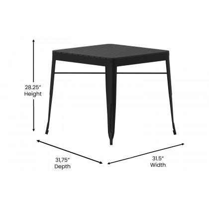 BLNK - Helvey Commercial Indoor-Outdoor Square Table with Poly Resin Top and 4 Metal Chairs with Poly Resin Seats 5 Piece