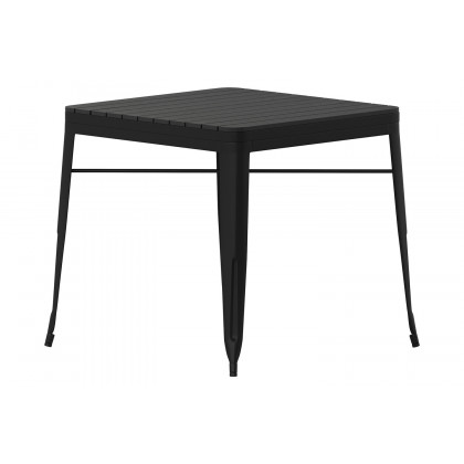 BLNK - Helvey Commercial Indoor-Outdoor Square Steel Patio Dining Table for 4 with Black Poly Resin Slatted Top