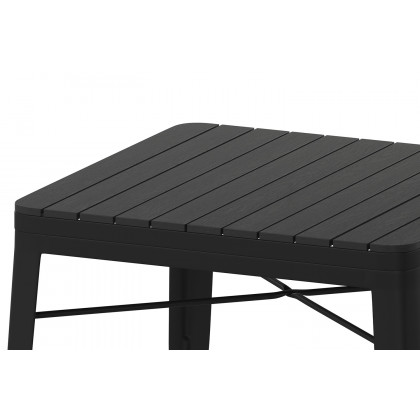 BLNK - Helvey Commercial Indoor-Outdoor Square Steel Patio Dining Table for 4 with Black Poly Resin Slatted Top