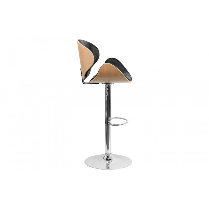 BLNK Farley Bentwood Adjustable Height Bar Stool with Curved Back and Black Vinyl Seat - Beech