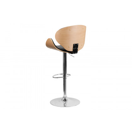 BLNK Farley Bentwood Adjustable Height Bar Stool with Curved Back and Black Vinyl Seat - Beech