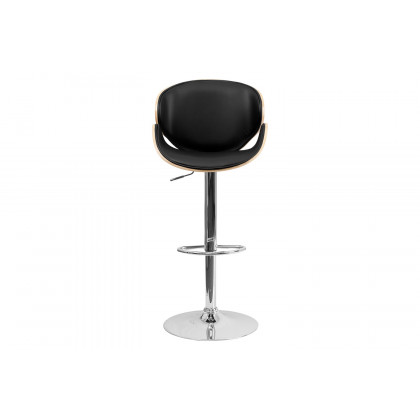 BLNK Farley Bentwood Adjustable Height Bar Stool with Curved Back and Black Vinyl Seat - Beech