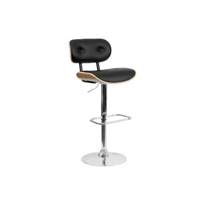 BLNK Magnus Bentwood Adjustable Height Bar Stool with Button Tufted Black Vinyl Seat - Beech