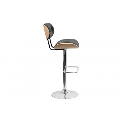 BLNK Magnus Bentwood Adjustable Height Bar Stool with Button Tufted Black Vinyl Seat - Beech