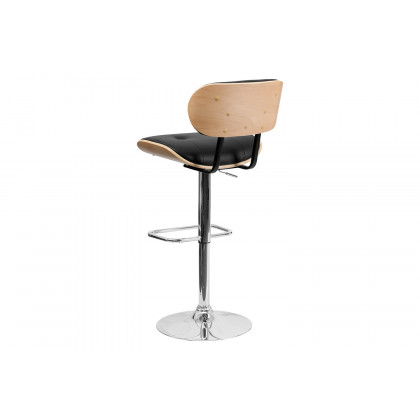 BLNK Magnus Bentwood Adjustable Height Bar Stool with Button Tufted Black Vinyl Seat - Beech