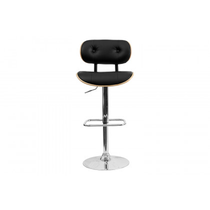 BLNK Magnus Bentwood Adjustable Height Bar Stool with Button Tufted Black Vinyl Seat - Beech