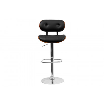 BLNK Magnus Bentwood Adjustable Height Bar Stool with Button Tufted Black Vinyl Seat - Walnut