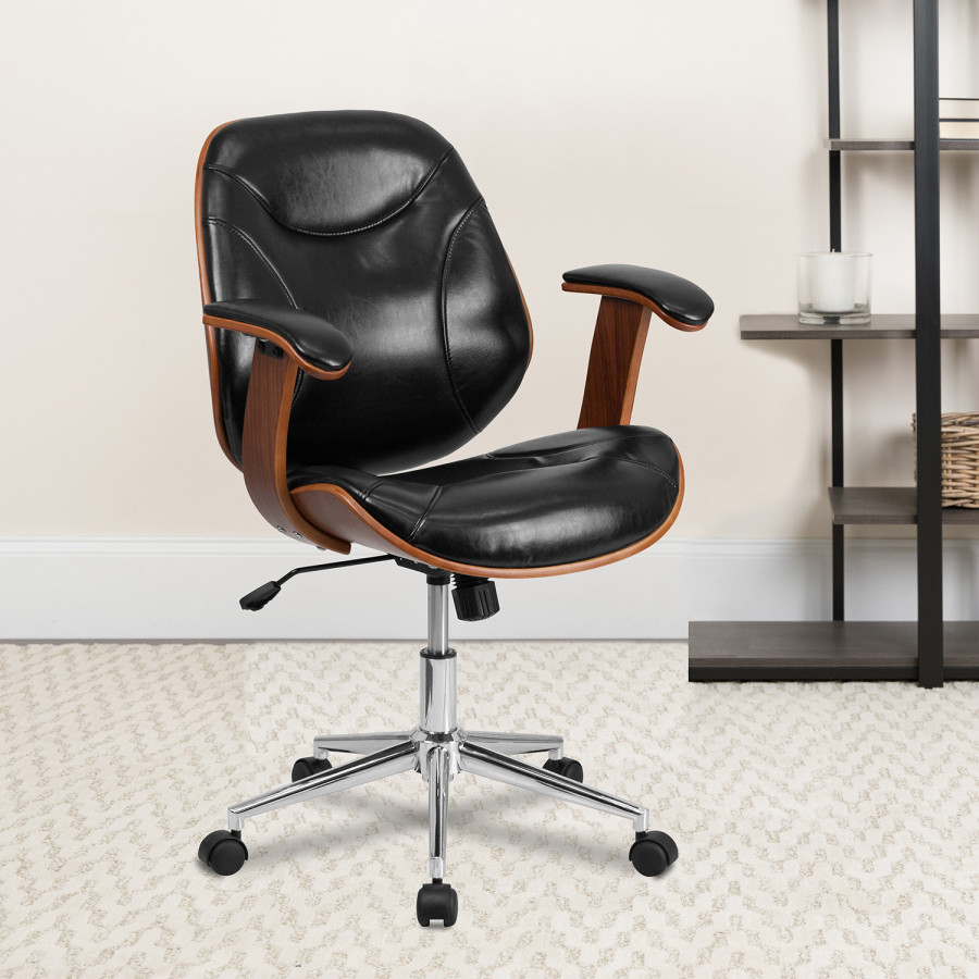 BLNK - Tansia LeatherSoft Mid-Back Executive Ergonomic Wood Swivel Office Chair with Arms