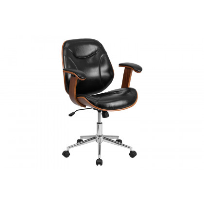 BLNK - Tansia LeatherSoft Mid-Back Executive Ergonomic Wood Swivel Office Chair with Arms