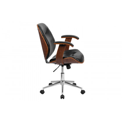 BLNK - Tansia LeatherSoft Mid-Back Executive Ergonomic Wood Swivel Office Chair with Arms