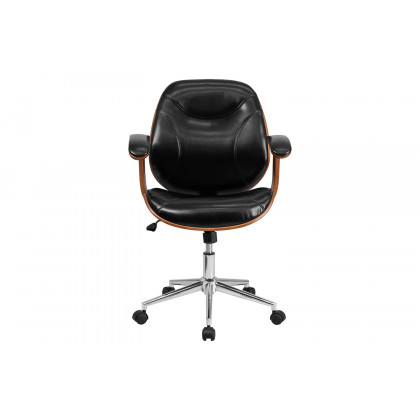 BLNK - Tansia LeatherSoft Mid-Back Executive Ergonomic Wood Swivel Office Chair with Arms