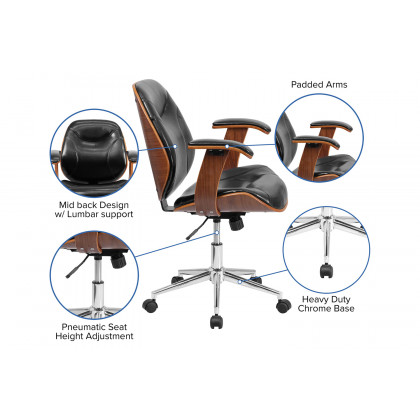 BLNK - Tansia LeatherSoft Mid-Back Executive Ergonomic Wood Swivel Office Chair with Arms