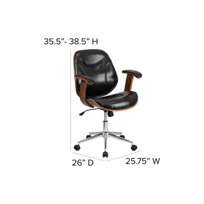 BLNK - Tansia LeatherSoft Mid-Back Executive Ergonomic Wood Swivel Office Chair with Arms
