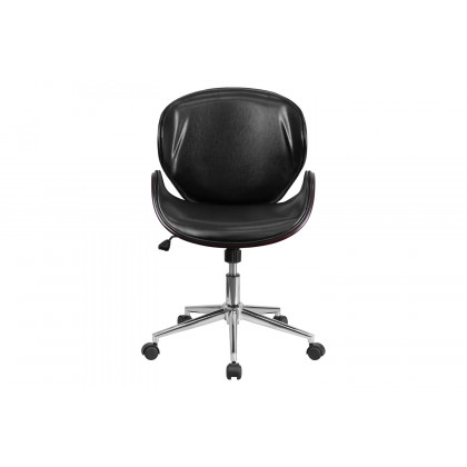 BLNK Tana Mid-Back Mahogany Wood Conference Office Chair in Black LeatherSoft