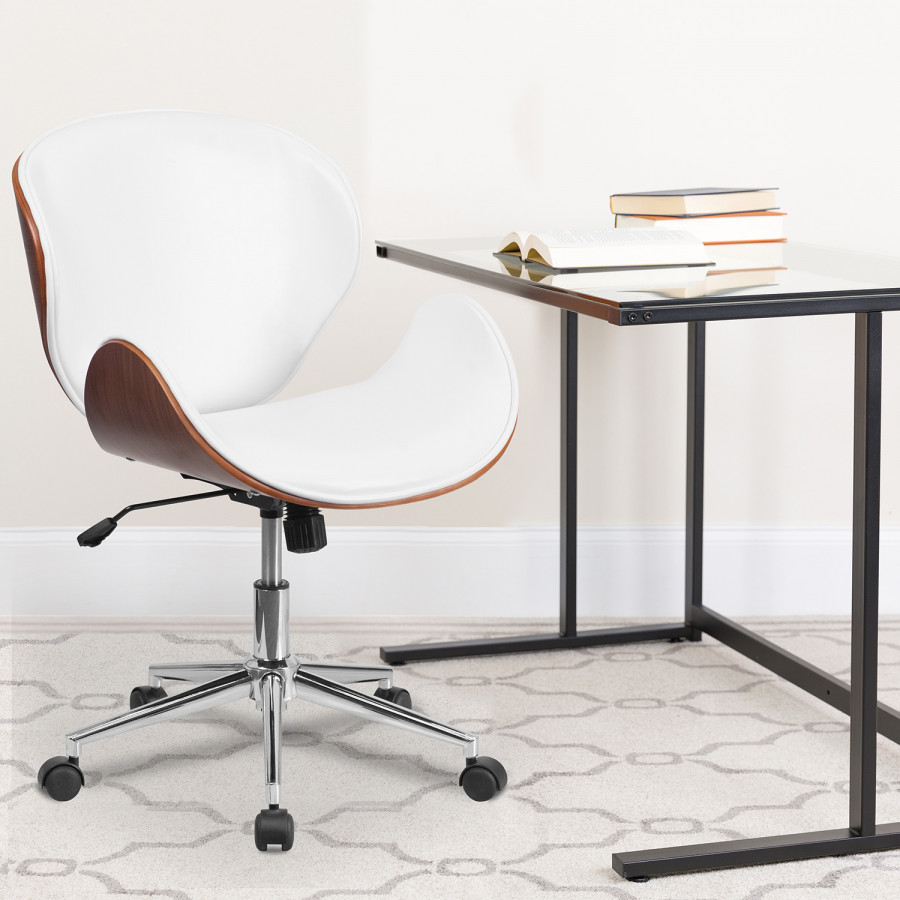 BLNK Tana LeatherSoft Mid-Back Walnut Wood Conference Office Chair - White