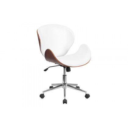 BLNK Tana LeatherSoft Mid-Back Walnut Wood Conference Office Chair - White