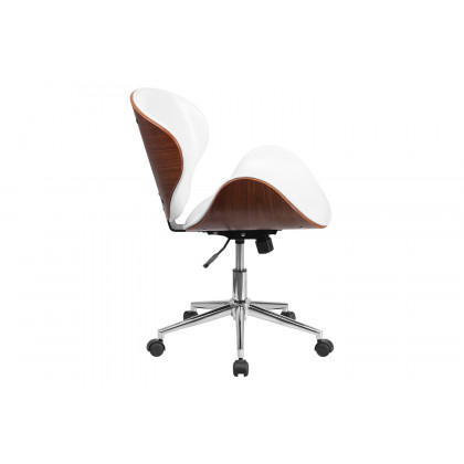 BLNK Tana LeatherSoft Mid-Back Walnut Wood Conference Office Chair - White