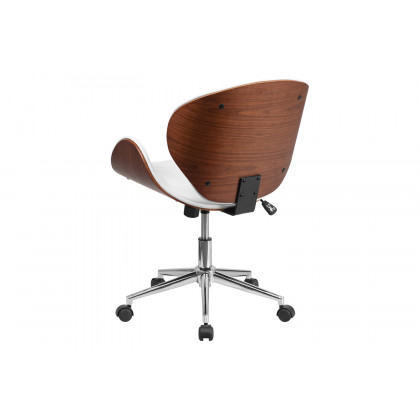 BLNK Tana LeatherSoft Mid-Back Walnut Wood Conference Office Chair - White