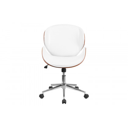 BLNK Tana LeatherSoft Mid-Back Walnut Wood Conference Office Chair - White