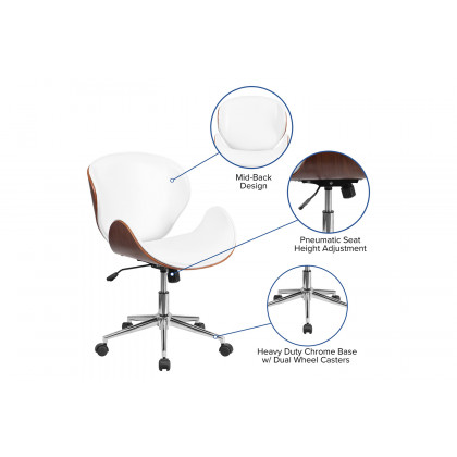 BLNK Tana LeatherSoft Mid-Back Walnut Wood Conference Office Chair - White