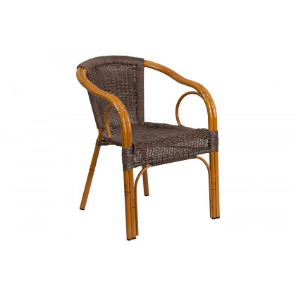 BLNK Cadiz Series Rattan Restaurant Patio Chair with Bamboo-Aluminum Frame - Dark Brown/Red