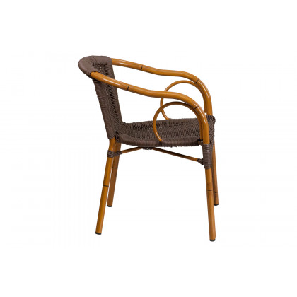 BLNK Cadiz Series Rattan Restaurant Patio Chair with Bamboo-Aluminum Frame - Dark Brown/Red